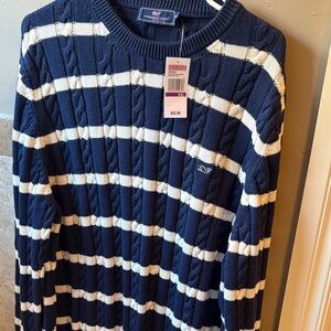 Vineyard Vines Blue and White Cable Knit Crewneck Sweater